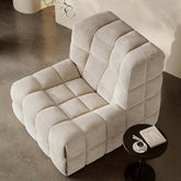Beige vintage corduroy lounge chair with retro tofu block design, single sofa chair